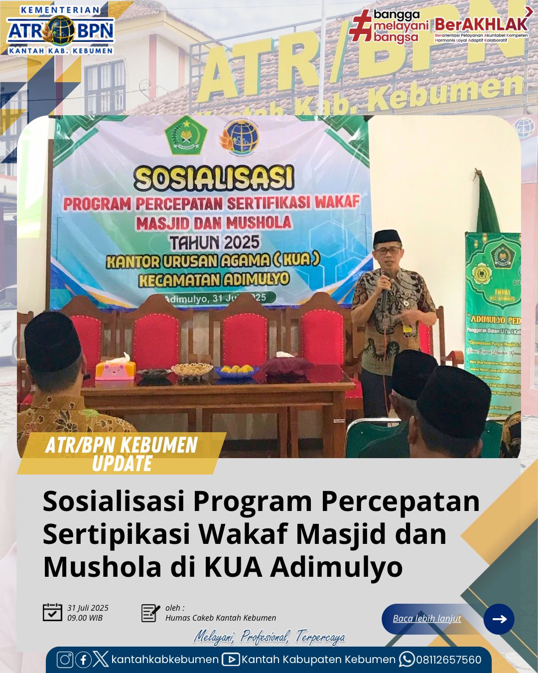 Sosialisasi Program Percepatan Sertipikasi Wakaf Masjid dan Mushola di KUA Adimulyo