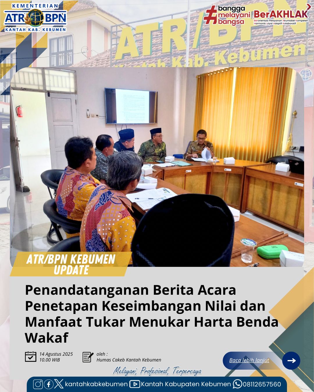 Penandatanganan Berita Acara Penetapan Keseimbangan Nilai dan Manfaat Tukar Menukar Harta Benda Wakaf pada Rencana Pembangunan Jembatan Brangkal 2 Desa Klopogodo