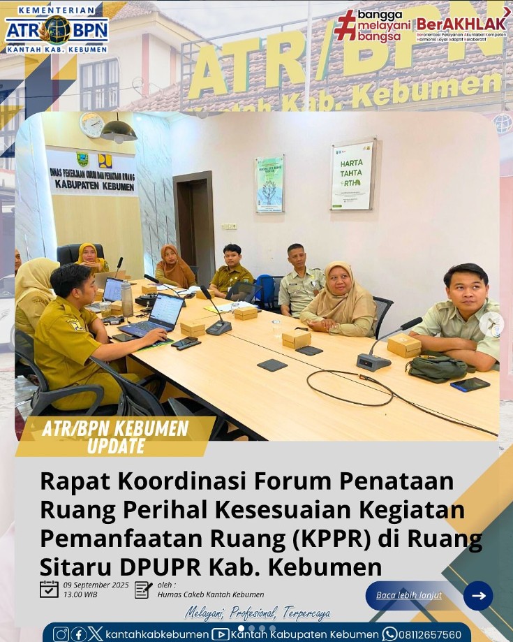 Undangan Rapat Koordinasi Forum Penataan Ruang perihal Kesesuaian Kegiatan Pemanfaatan Ruang (KKPR) bertempat di Ruang Rapat Sitaru Dinas Pekerjaan Umum dan Penataan Ruang Kabupaten Kebumen