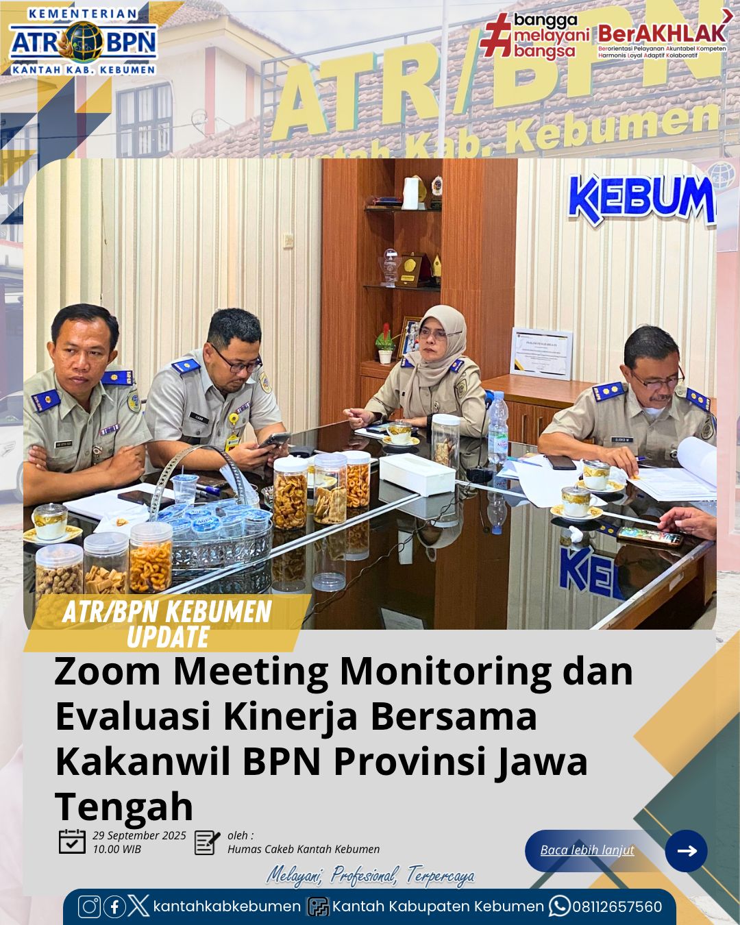 Zoom Meeting Monitoring dan Evaluasi Kinerja Bersama Kepala Kanwil BPN Provinsi Jawa Tengah