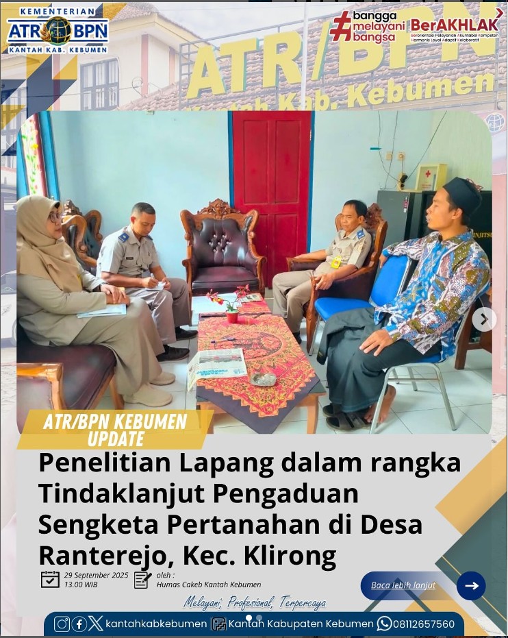 Penelitian Lapang dalam rangka Menindaklanjuti Pengaduan Sengketa Pertanahan di Balai Desa Ranterejo, Kecamatan Klirong