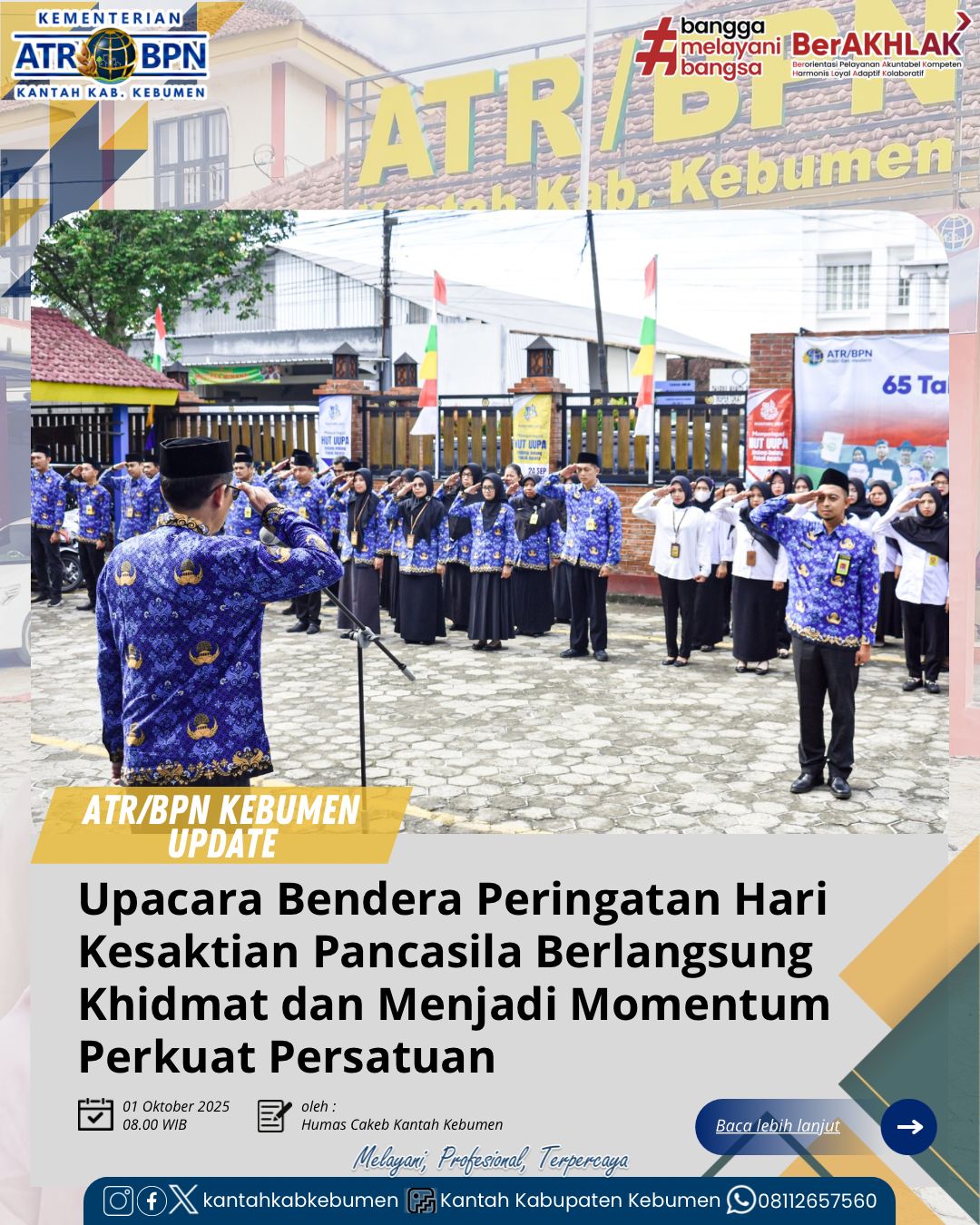 Upacara Bendera Peringatan Hari Kesaktian Pancasila di Kantah Kab. Kebumen