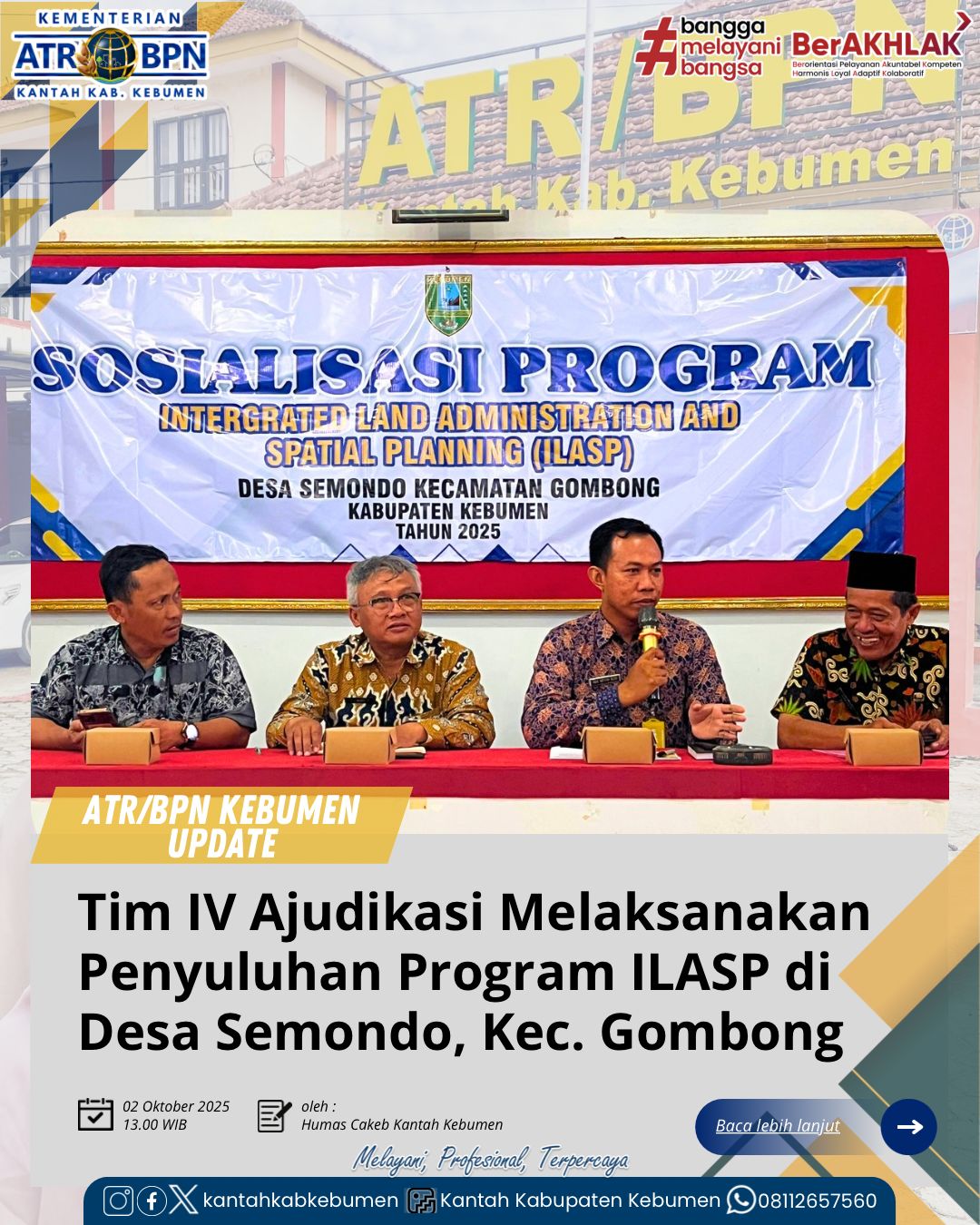 Sosialisasi Program ILASP (Integrated Land Administration and Spatial Planning) di Balai Desa Semondo, Kecamatan Gombong