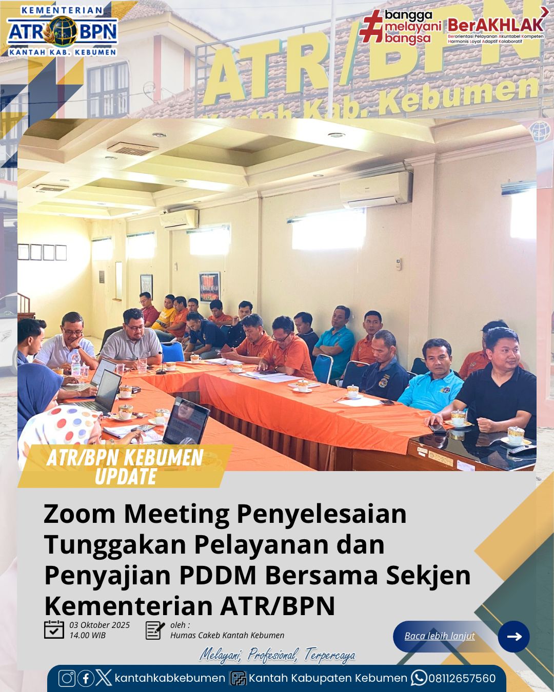 Zoom Meeting Penyelesaian Tunggakan Layanan Penyajian Pembayaran di Muka, bertempat di Aula Lantai 2