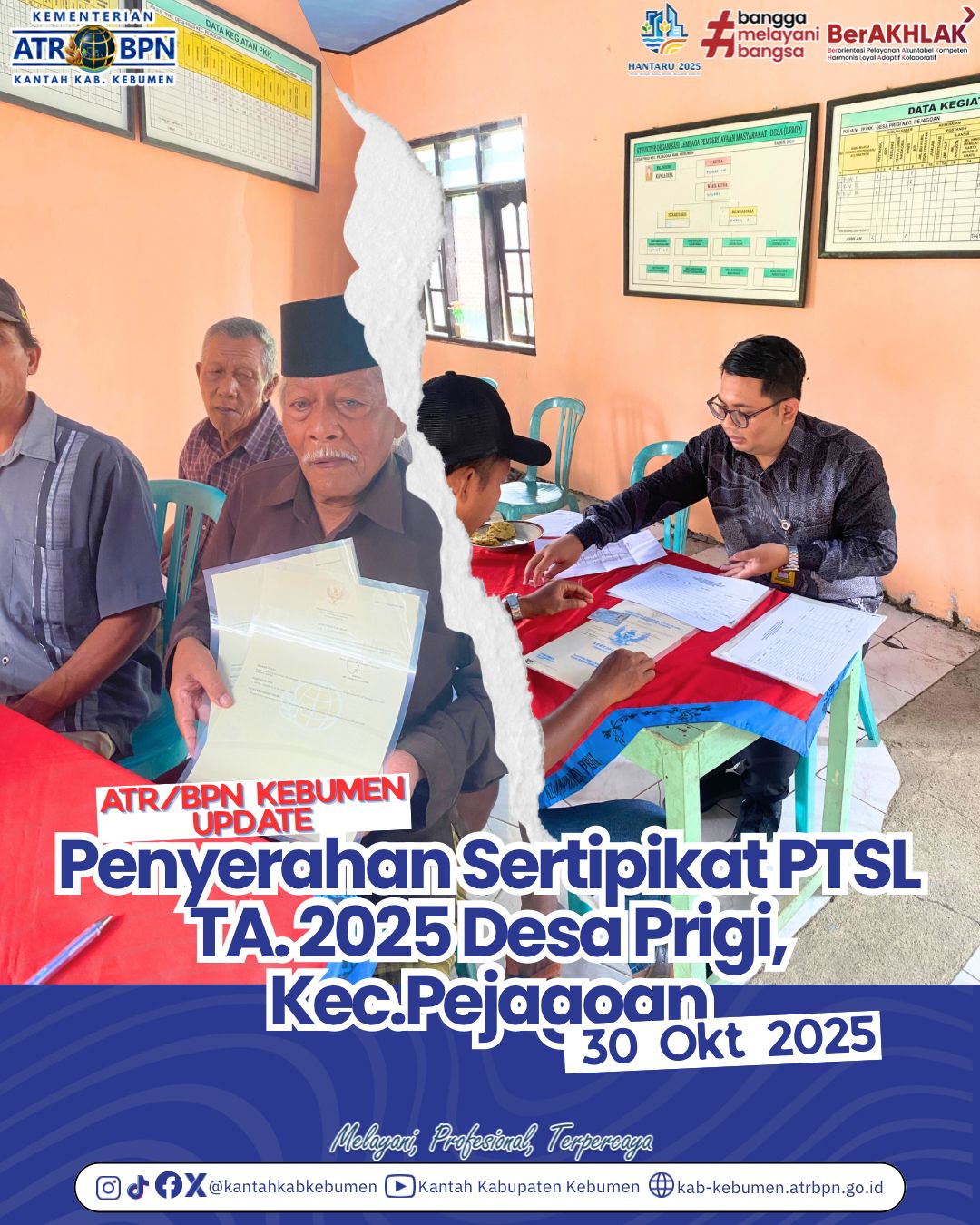 Penyerahan Sertipikat Hak Atas Tanah di Desa Prigi, Kecamatan Pejagoan