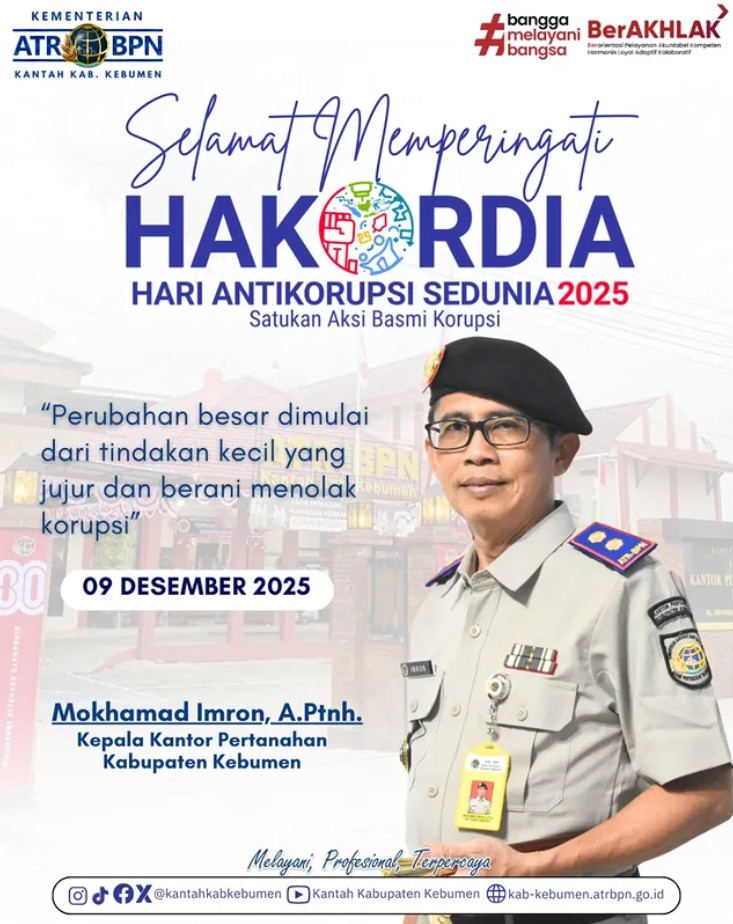 Selamat Memperingati Hari Anti Korupsi Sedunia (09/12/2025) dengan Tema “Satukan Aksi, Basmi Korupsi”