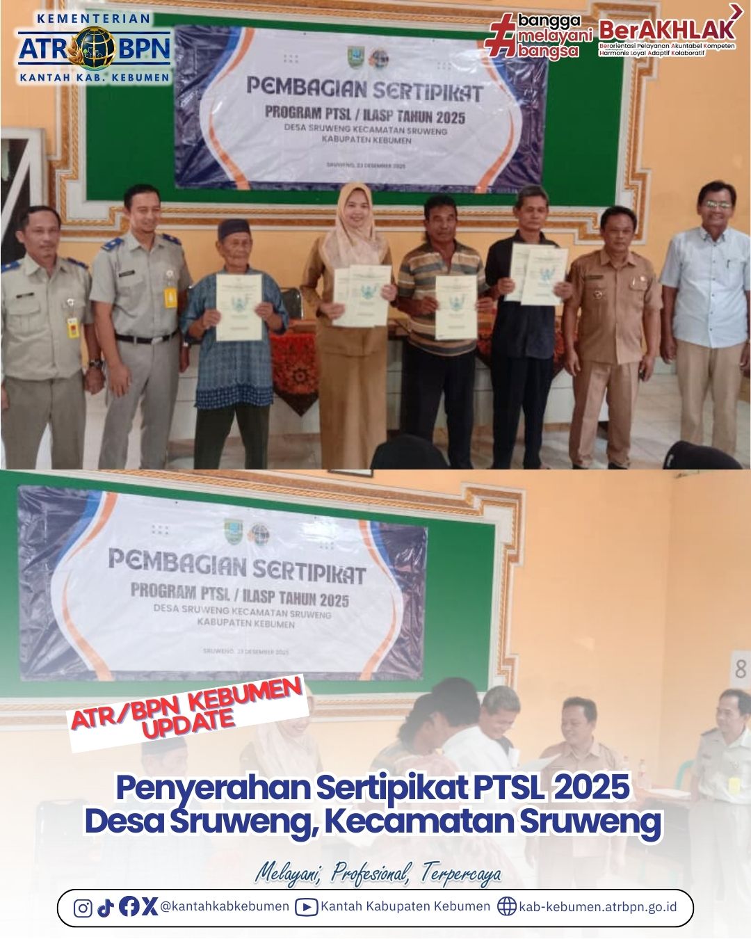 Penyerahan Sertipikat PTSL 2025 Desa Sruweng, Kecamatan Sruweng