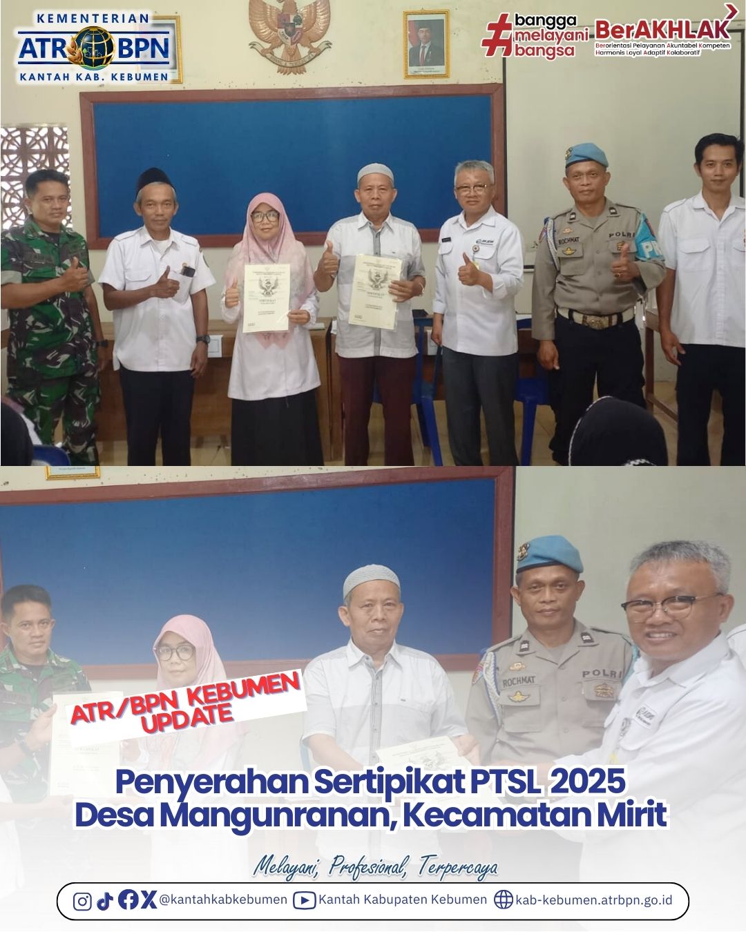 Penyerahan Sertipikat PTSL 2025 Desa Mangunranan, Kecamatan Mirit