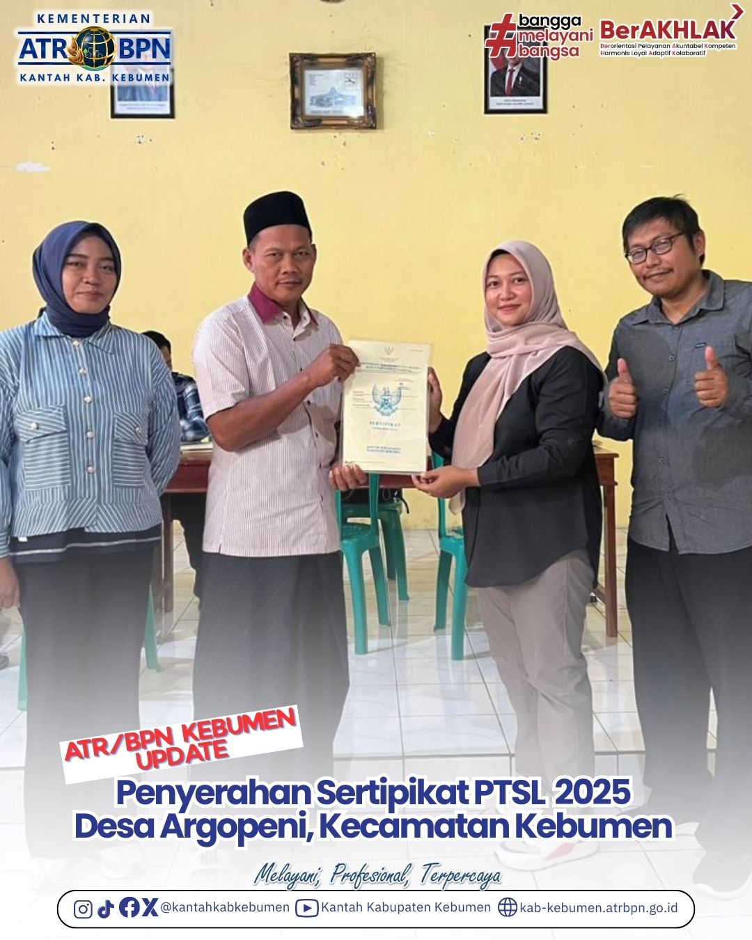 Penyerahan Sertipikat PTSL 2025 Desa Argopeni, Kecamatan Kebumen